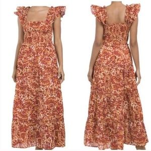 NWT House of Harlow 1960 Zoey Orange Floral Tiered Smocked Maxi Dress